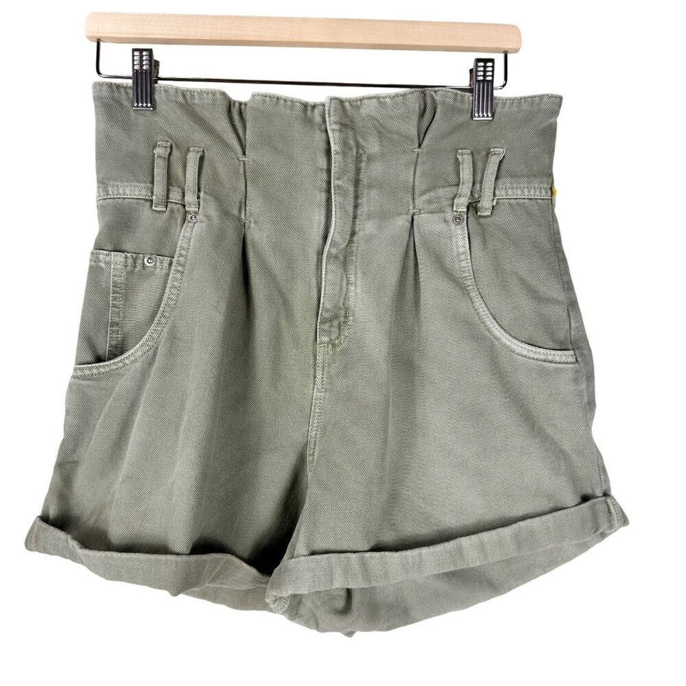 Zara Green‎ PaperBag Bermuda High Waist  Shorts Size Small